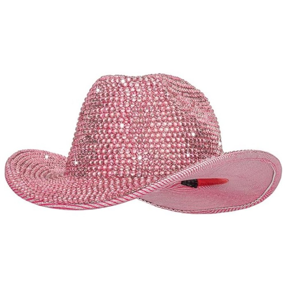 NWT Sparkling Bling Rhinestone Barbie Pink Cowboy Hat Halloween Costume … - Picture 3 of 8